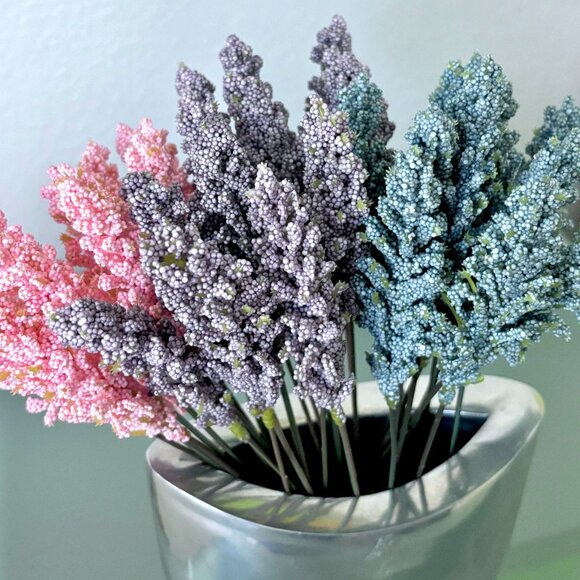 3 Colors Pink Blue Purple Bundle 6 Stems Realistic Artificial Lavender Flowers - Picture 2 of 3